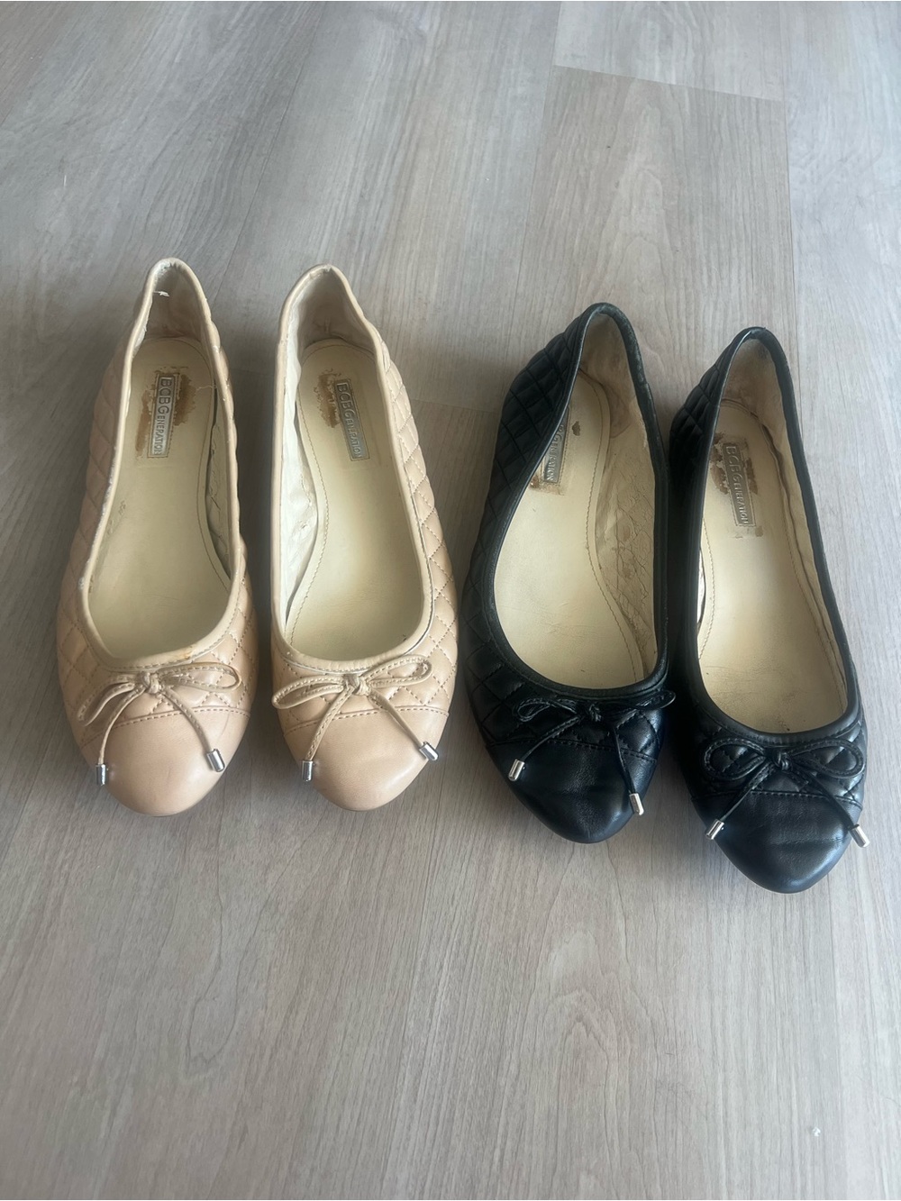 2 pairs BCBGeneration Weston Quilted Ballet Flats in Black and Nude size 9.5